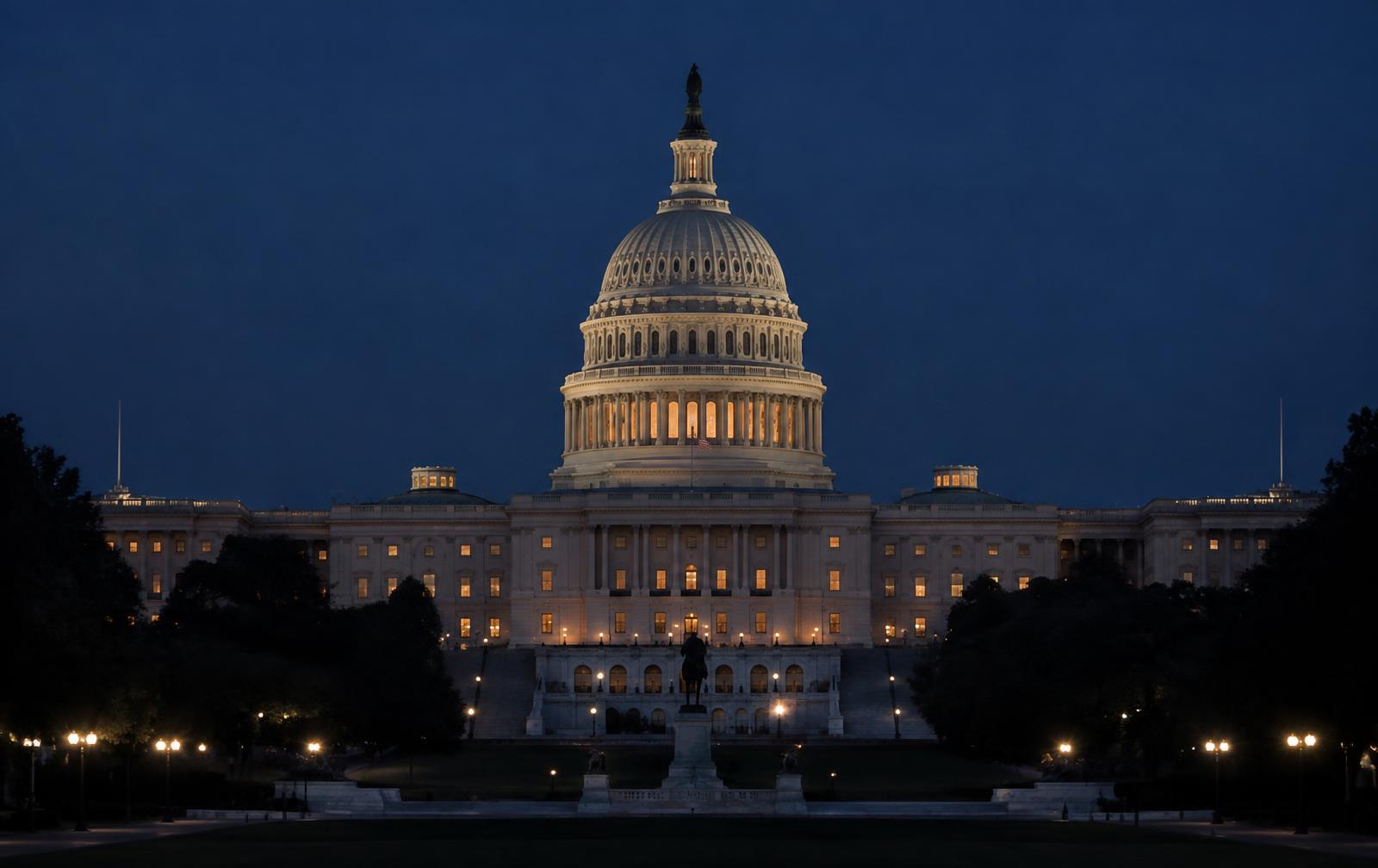 The United States Capitol at dusk in Washington, D.C.